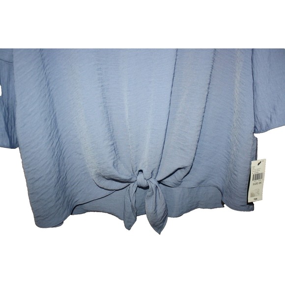ALYX Women's Flutter Sleeve Overlay Blue Tie Front Blouse Plus Size 0X NWT $54 - Picture 3 of 8